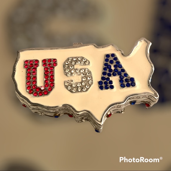 Work Of Art USA Trinket Red White Blue Pill Box - Picture 8 of 10